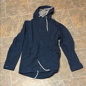 Divided Dark Blue Hooded Raincoat